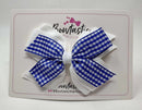 4 Inch Flat 3 Layer Bow Bobble - Royal Blue & White Gingham