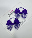 2.5 Inch Butterfly Bow Thin Elastic - Purple & Purple Gingham - 2 Pack