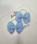 2.5 Inch Butterfly Bow Thin Elastic - Blue Topaz & Blue Gingham - 2 Pack
