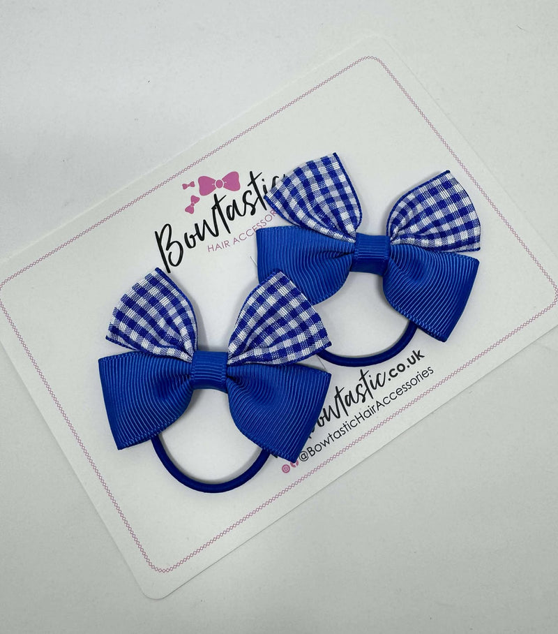 2.5 Inch Butterfly Bow Thin Elastic - Royal Blue & Royal Gingham - 2 Pack