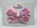 4 Inch Flat 3 Layer Bow - Pink & Pink Gingham