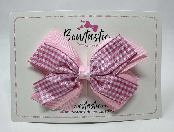 4 Inch Flat 3 Layer Bow Bobble - Pink & Pink Gingham