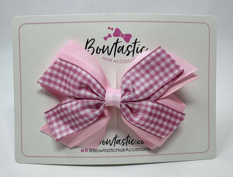 4 Inch Flat 3 Layer Bow Bobble - Pink & Pink Gingham