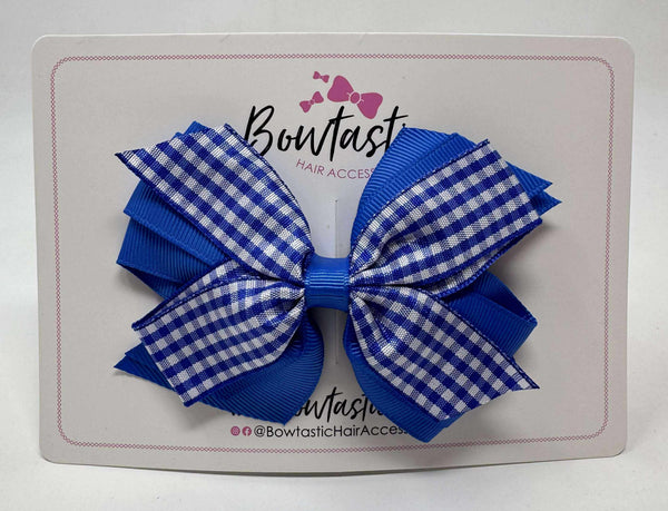 4 Inch Flat 3 Layer Bow - Royal Blue & Royal Gingham