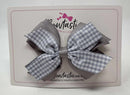 4 Inch Flat 3 Layer Bow Bobble - Grey Gingham