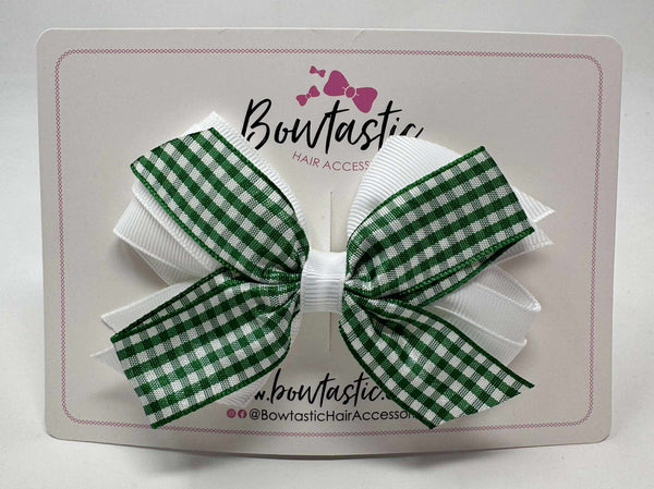 4 Inch Flat 3 Layer Bow Bobble - Green & White Gingham