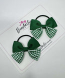2.5 Inch Butterfly Bow Thin Elastic - Forest & Green Gingham - 2 Pack