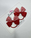 2.5 Inch Butterfly Bow Thin Elastic - Red & Red Gingham - 2 Pack