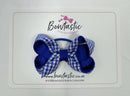3 Inch Bow Thin Elastic - Cobalt & Royal Blue Gingham