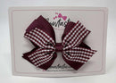 4 Inch Flat 3 Layer Bow - Burgundy & Burgundy Gingham