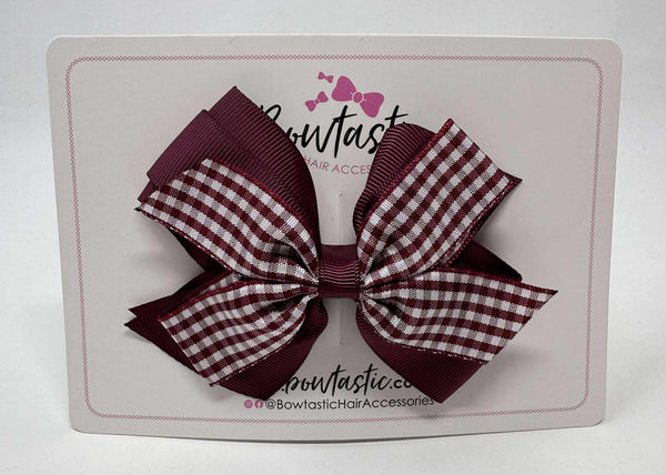 4 Inch Flat 3 Layer Bow Bobble - Burgundy & Burgundy Gingham