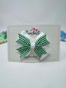 3.5 inch Flat Double Bow - Green & White Gingham