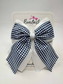 4.5 Inch 2 Layer Tail Bow - Navy & White Gingham