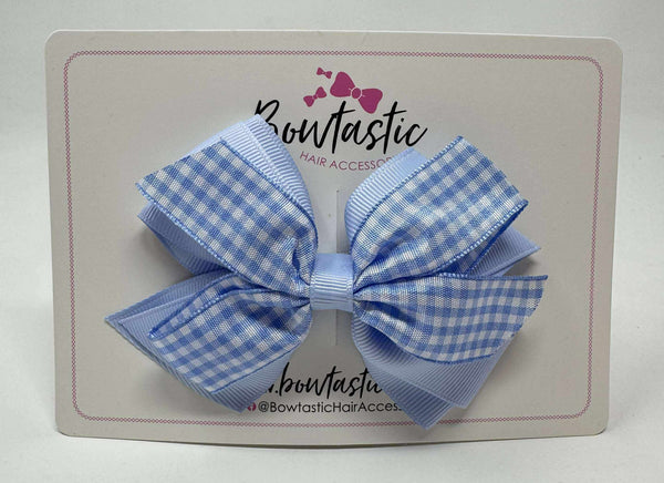 4 Inch Flat 3 Layer Bow - Bluebell & Light Blue Gingham
