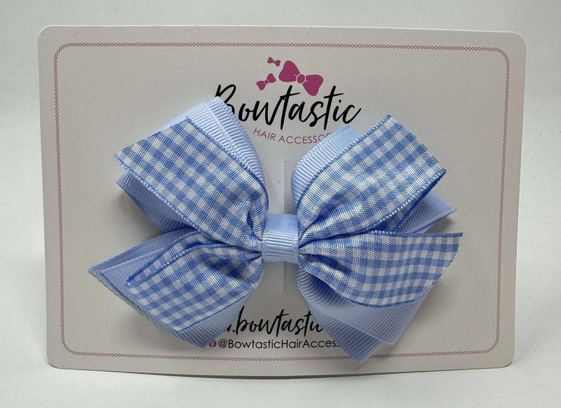 4 Inch Flat 3 Layer Bow - Bluebell & Light Blue Gingham