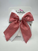 4.5 Inch 2 Layer Tail Bow - Red & White Gingham