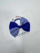 3.5 Inch Twist Bow Thin Elastic - Cobalt & Royal Blue Gingham