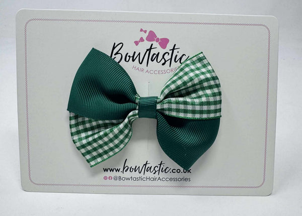 3.5 Inch Twist Bow - Hunter Green & Green Gingham