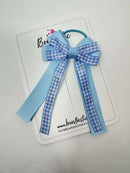 3 Inch Loop Tail Bow Thin Elastic - Blue Topaz & Blue Gingham