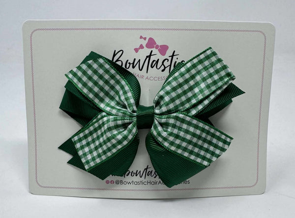 4 Inch Flat 3 Layer Bow Bobble - Forest Green & Green Gingham