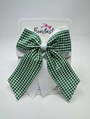 4.5 Inch 2 Layer Tail Bow - Green & White Gingham
