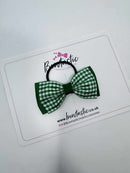 3 Inch Flat Double Bow Thin Elastic - Forest Green & Green Gingham