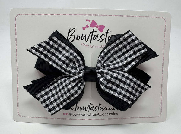 4 Inch Flat 3 Layer Bow - Black Gingham
