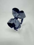 4 Inch Bow Alice Band - Navy Gingham