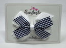 4 Inch Flat 3 Layer Bow - Navy & White Gingham