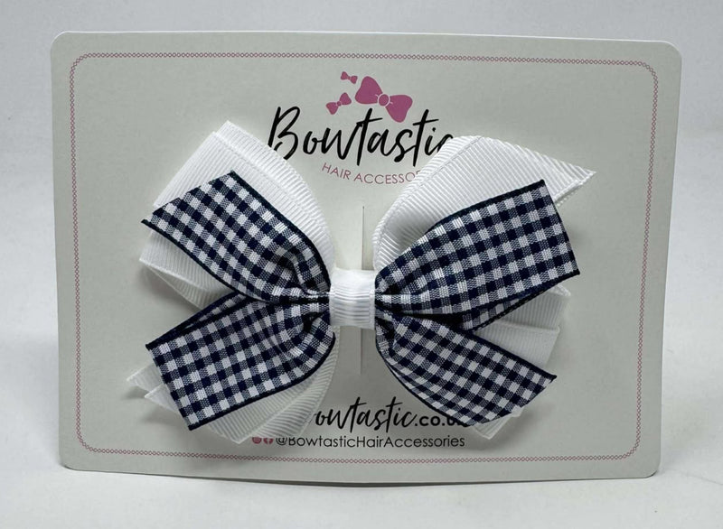 4 Inch Flat 3 Layer Bow Bobble - Navy & White Gingham
