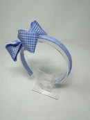 4 Inch Bow Alice Band - Bluebell & Light Blue Gingham