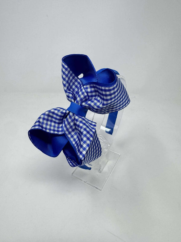 4 Inch Bow Alice Band - Royal Blue Gingham