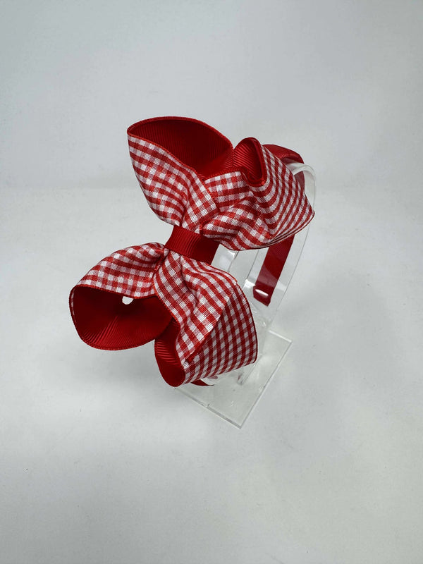 4 Inch Bow Alice Band - Red Gingham
