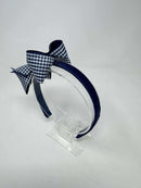 4 Inch Bow Alice Band - Navy Gingham
