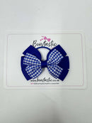 3.25 Inch Flat Bow Thin Elastic - Cobalt & Royal Blue Gingham