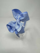 4 Inch Bow Alice Band - Bluebell & Light Blue Gingham