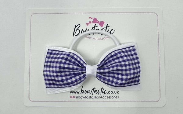 4 Inch Double Tuxedo Bow Bobble - Purple & White Gingham