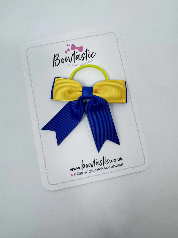 2.75 Inch Tail Bow Thin Elastic - Yellow Gold & Royal Blue