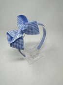 4 Inch Bow Alice Band - Bluebell & Light Blue Gingham