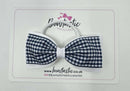 4 Inch Double Tuxedo Bow Bobble - Navy & White Gingham