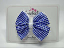 3.5 Inch 2 Layer Butterfly Bow - Royal Blue & White Gingham