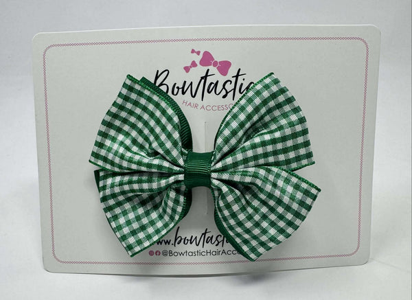 3.5 Inch 2 Layer Butterfly Bow - Forest Green & Green Gingham