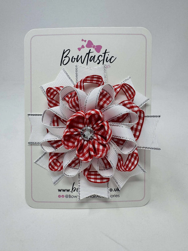 4 Inch Flower Bow - Red & White Gingham