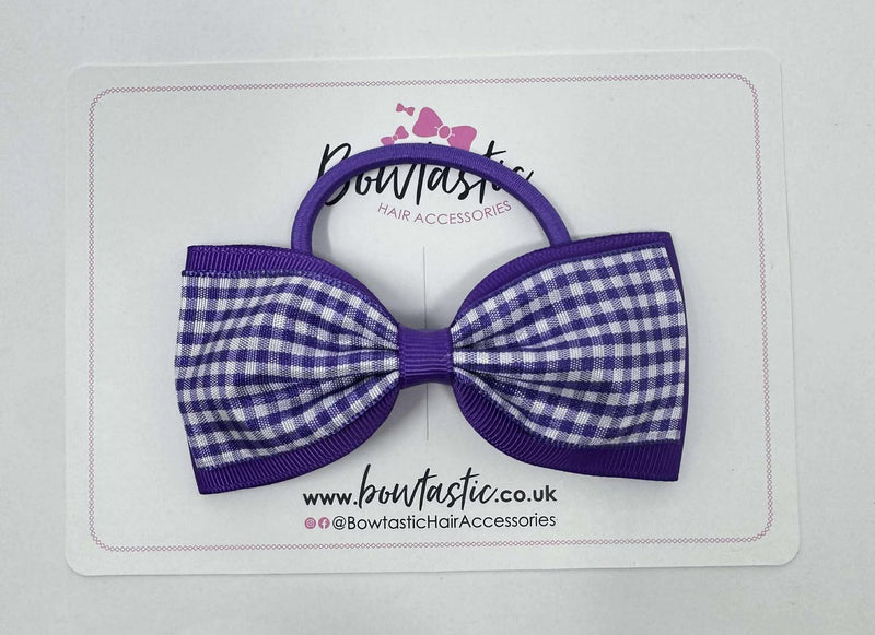 4 Inch Double Tuxedo Bow Bobble - Purple & Purple Gingham
