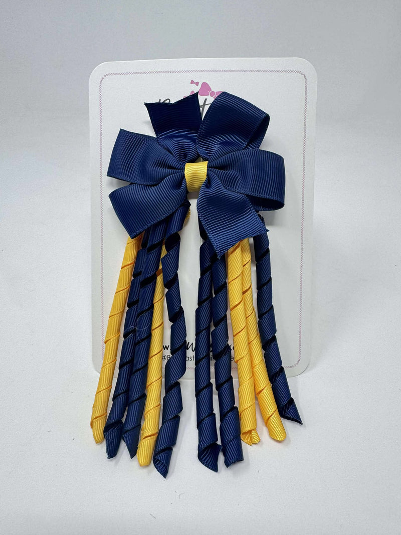 3 Inch Pinwheel Corker Bow - Navy & Yellow Gold