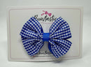 3.5 Inch 2 Layer Butterfly Bow - Royal Blue & Royal Gingham