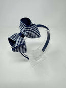 4 Inch Bow Alice Band - Navy Gingham