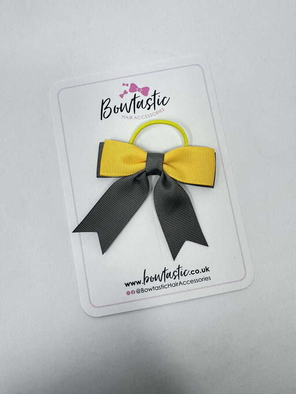 2.75 Inch Tail Bow Thin Elastic - Yellow Gold & Metal Grey
