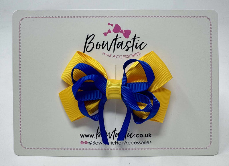 3 Inch Double Bow Style 2 - Royal Blue & Yellow Gold