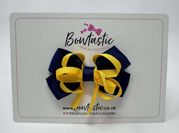 3 Inch Double Bow Style 2 - Yellow Gold & Navy